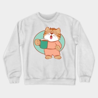 Morning Coffee Cat Yawning Crewneck Sweatshirt